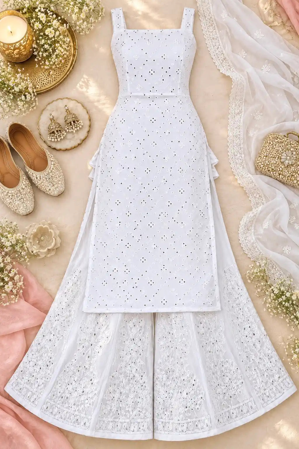 Santoshi’s White Embroidered Gulnaz Kurta