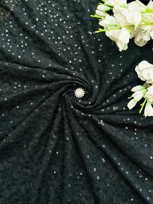 Smoky Black Georgette Fabric Cut