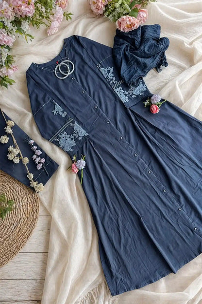 Meher Charcoal Embroidered Suit Set