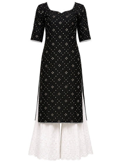 Classy Black Mirror Embroidered Gulnaz Kurta