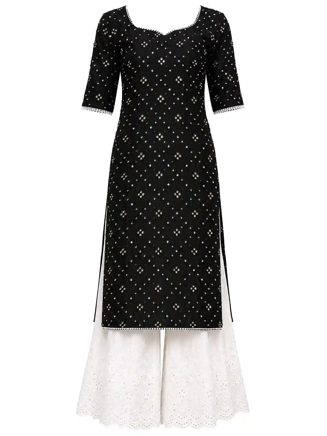 Classy Black Mirror Embroidered Gulnaz Kurta