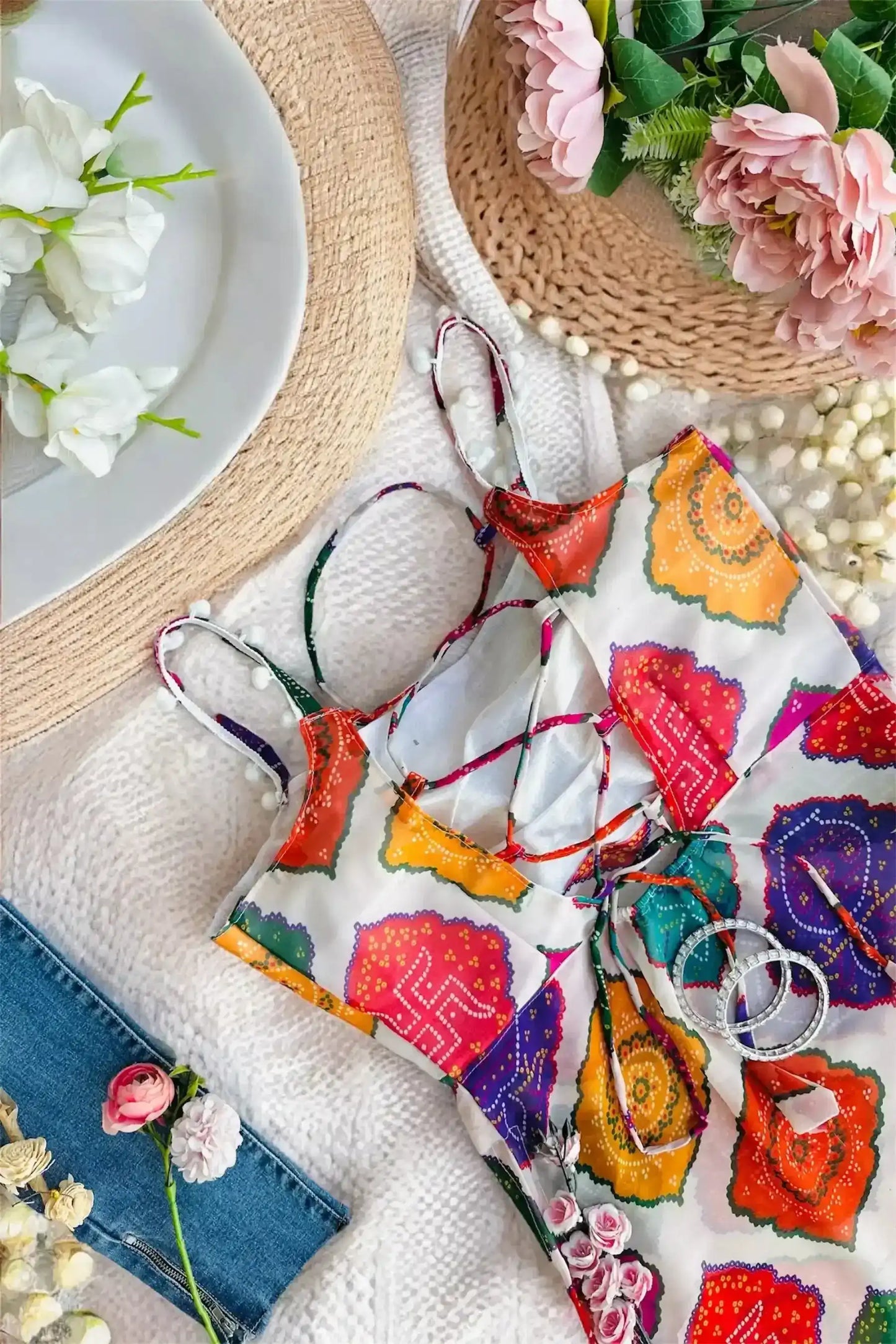 Vibrant Bandhani Back Tie Top