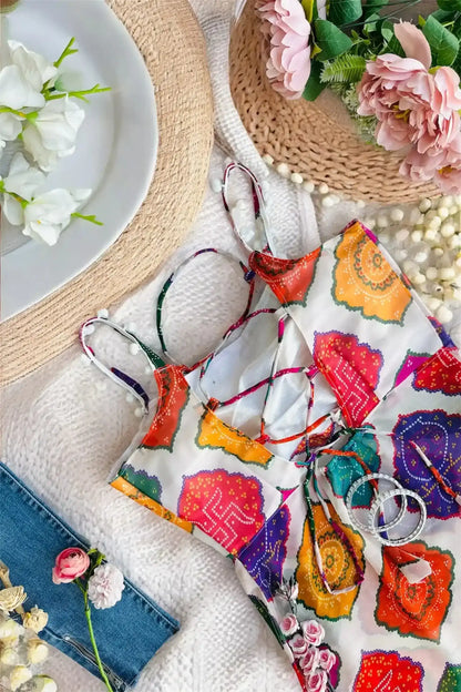 Vibrant Bandhani Back Tie Top