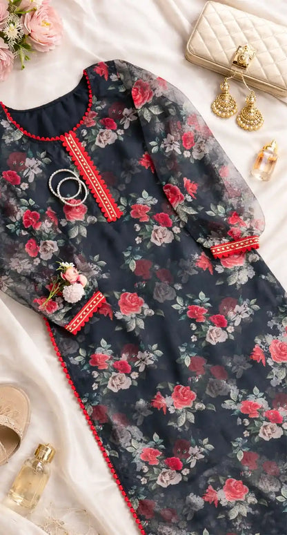 Dusky Black Organza Gulnaz Kurta