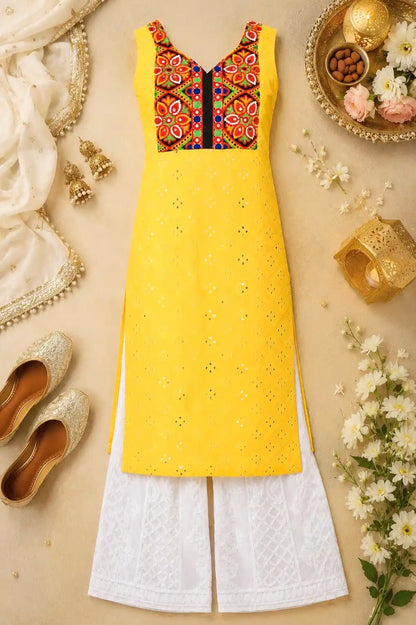 Sunflower Yellow Gulnaz Embroidered Kurta