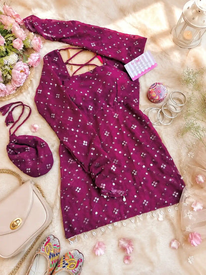Vintage Wine Gulnaz Embroidered Kurta