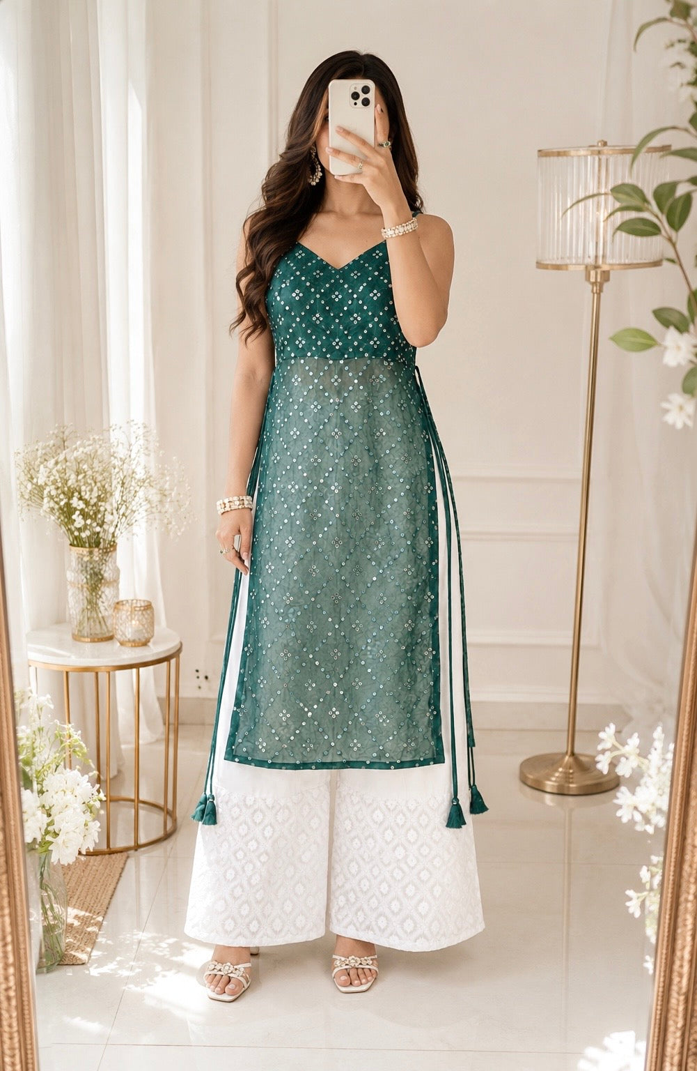 Gulnaz Green Hand Embellished Kurta