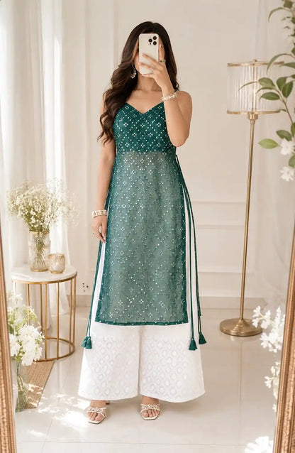 Gulnaz Green Hand Embellished Kurta