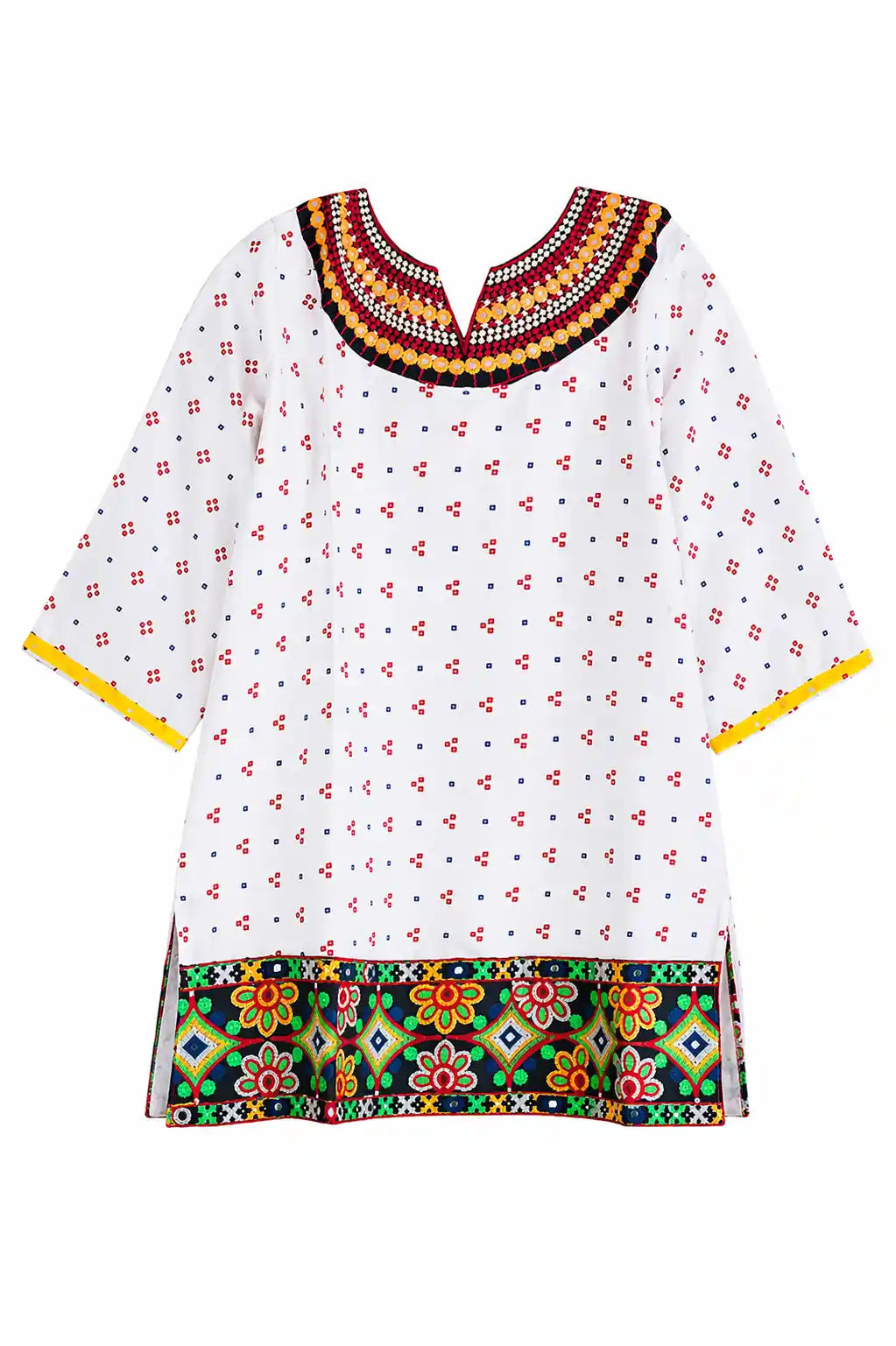 Gamti White Jaipuri Short Kurta