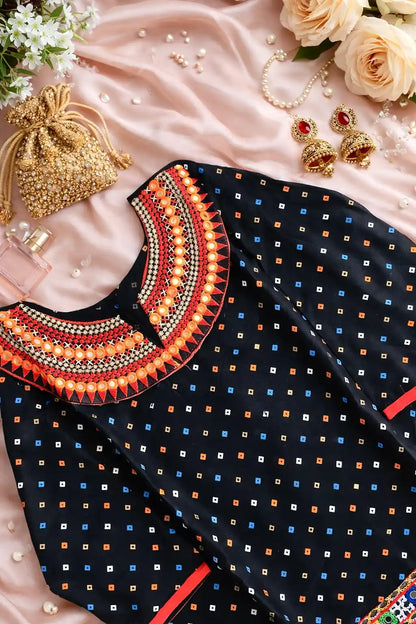 Bandhej Black Gamti Kurta