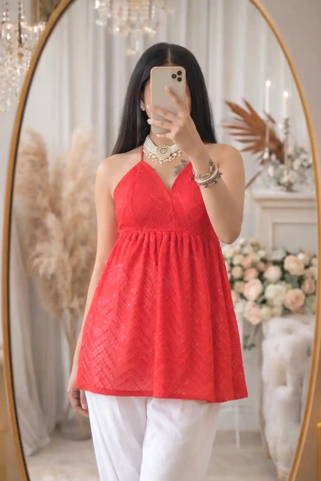 Nakhra Red Gulnaz Embroidered Peplum