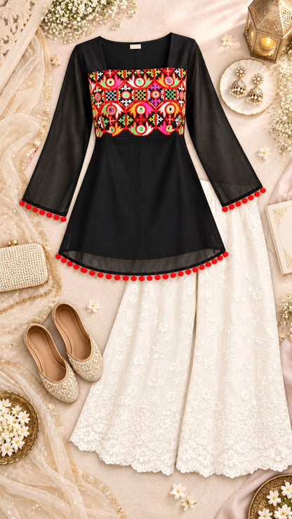 Gamti Gulnaz Embroidered Black Kurta