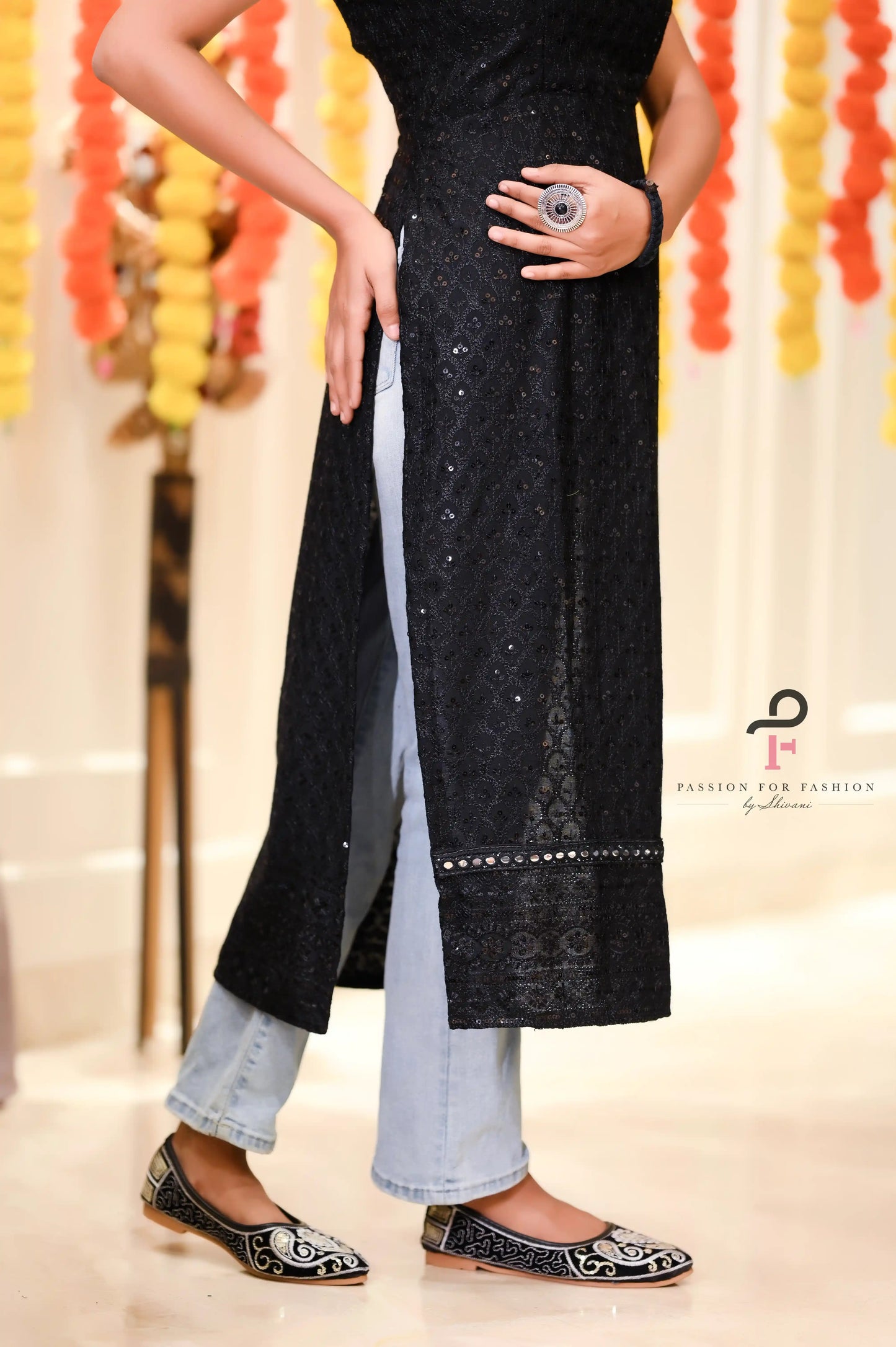 Sunlit Black Sequence Gulnaz Kurta