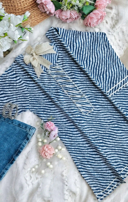 Blue Lehriya Jaipuri Short Kurta