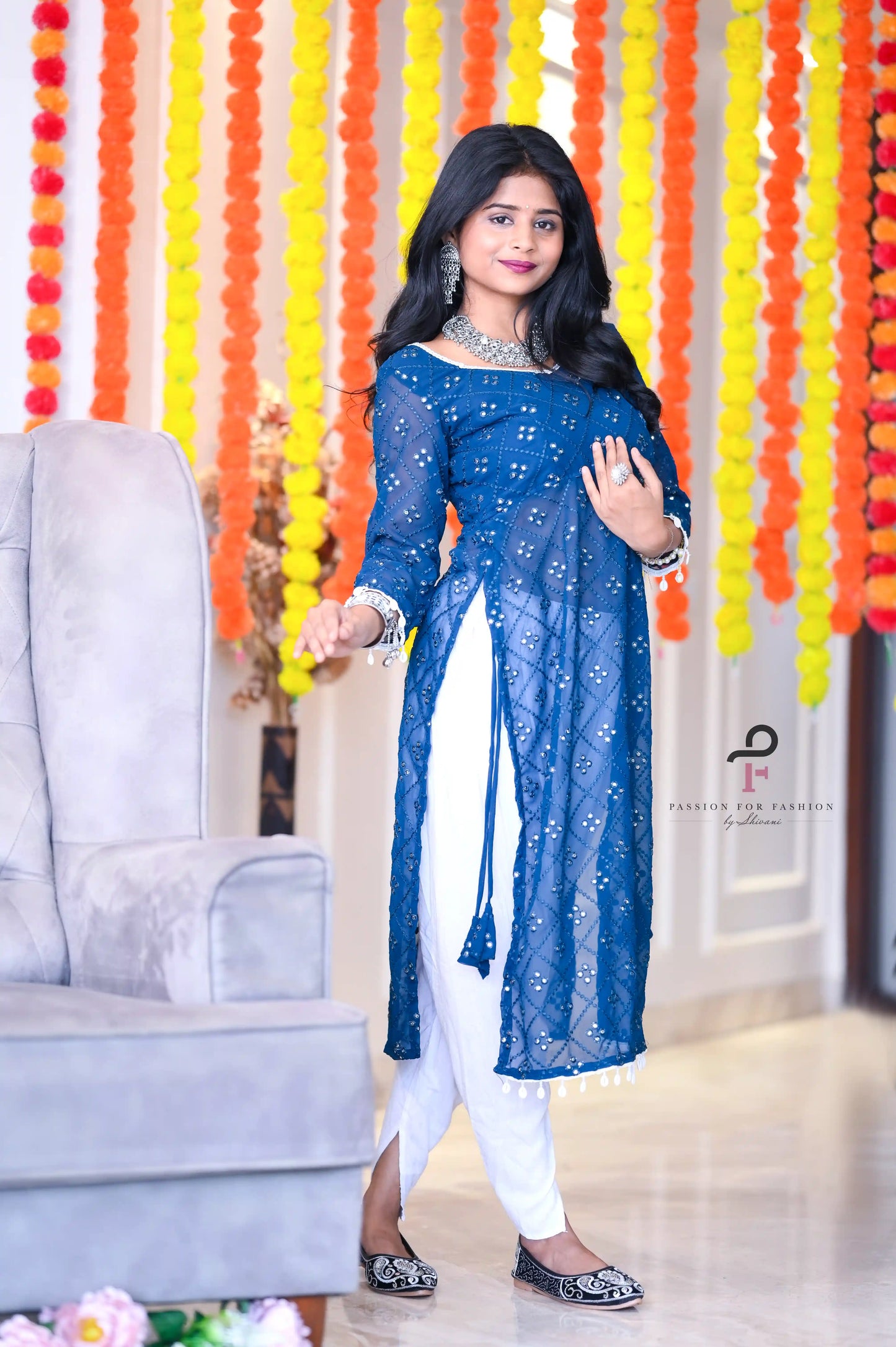 Shiraz Kerosene Blue Gulnaz Kurta