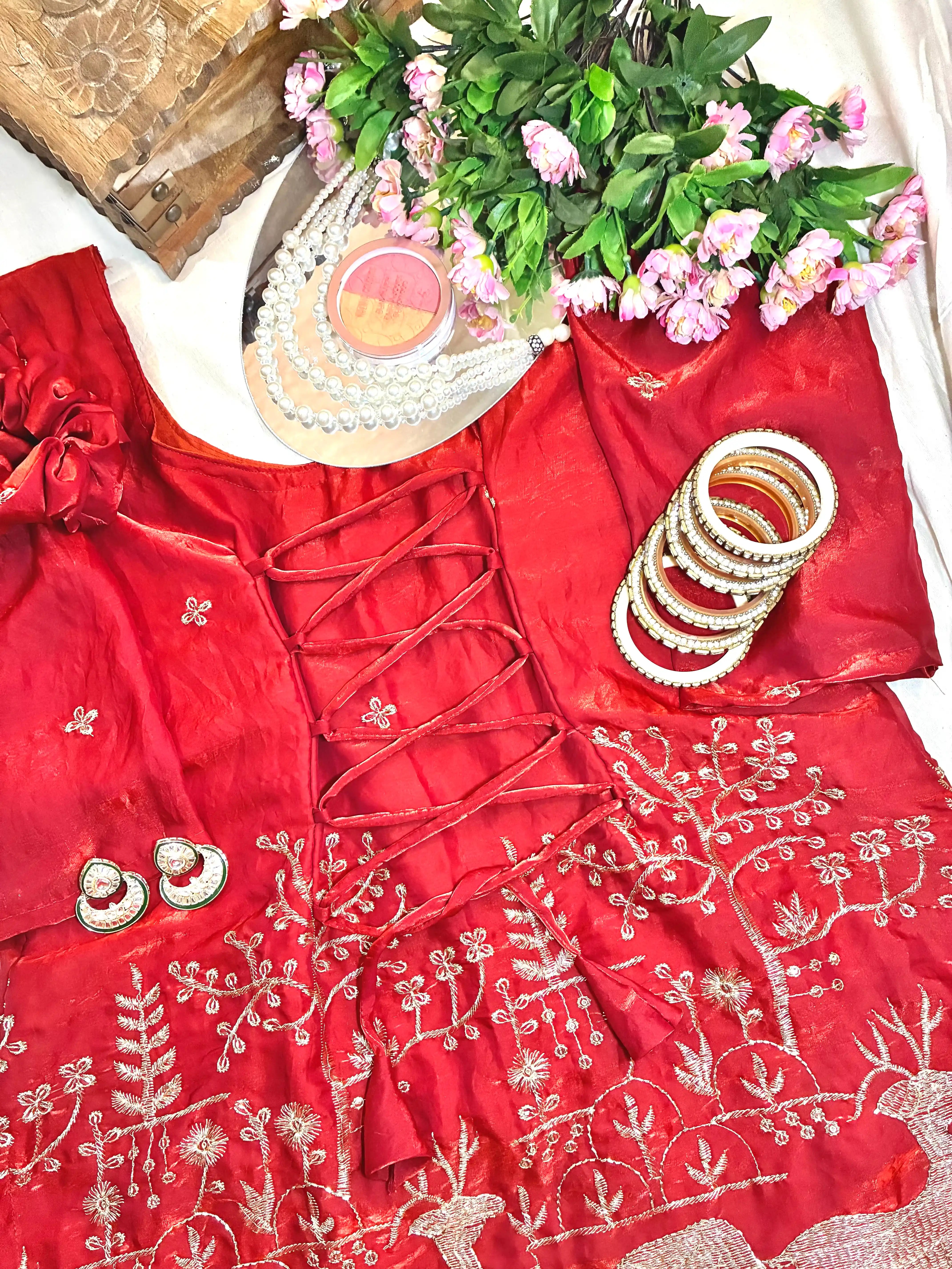 Scarlet Embroidered Motif Gulnaz Kurta