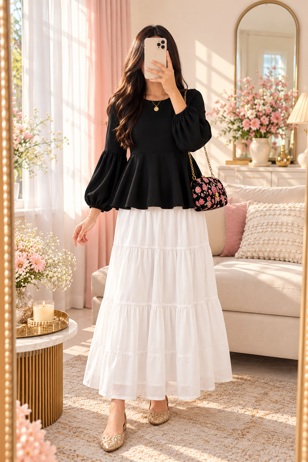 Chic Black Puff Sleeve Peplum Top