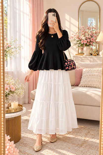 Chic Black Puff Sleeve Peplum Top