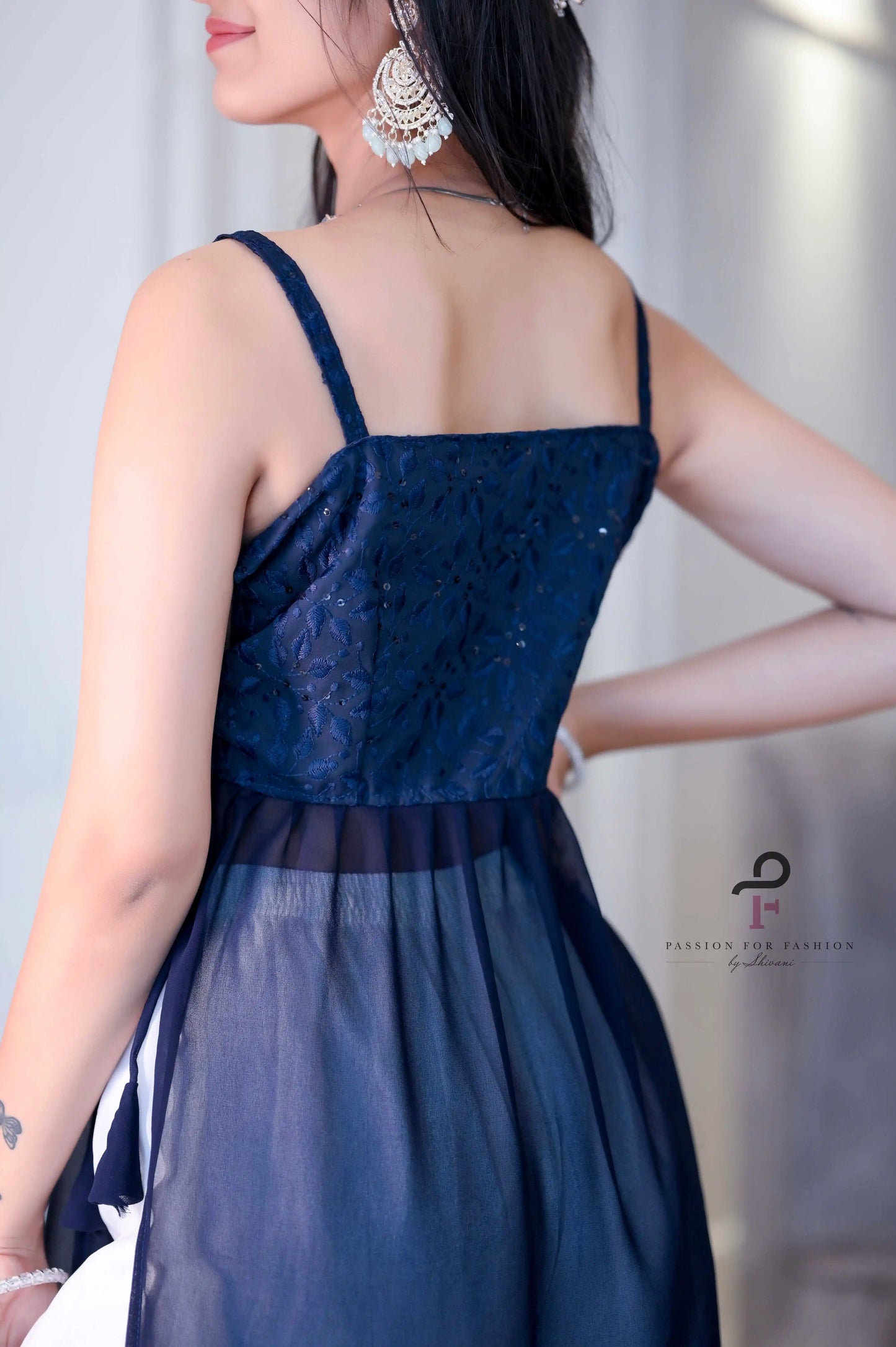 Monochrome Blue Embroidered Gulnaz Kurta