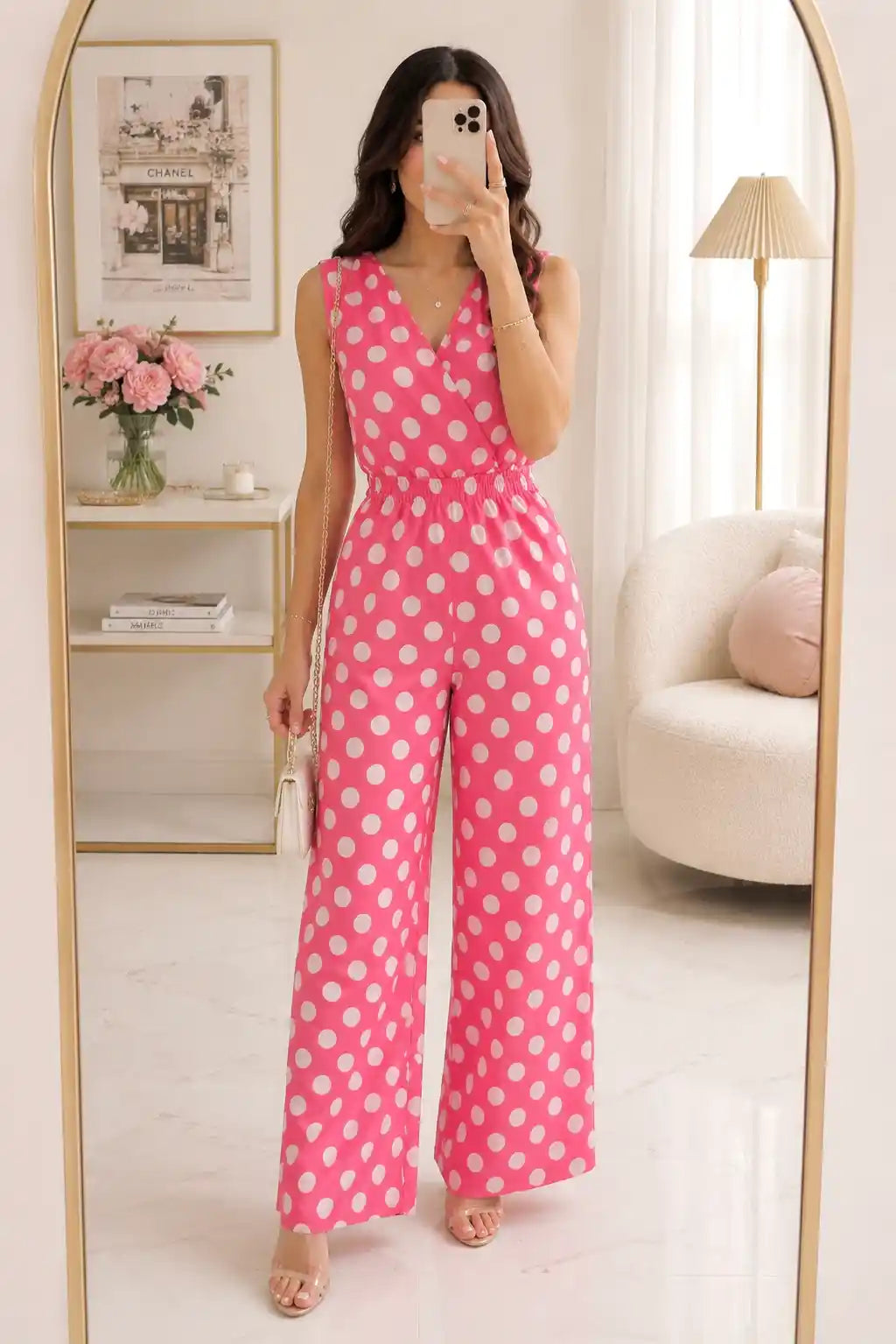 Chic Pink Polka Print Jumpsuit