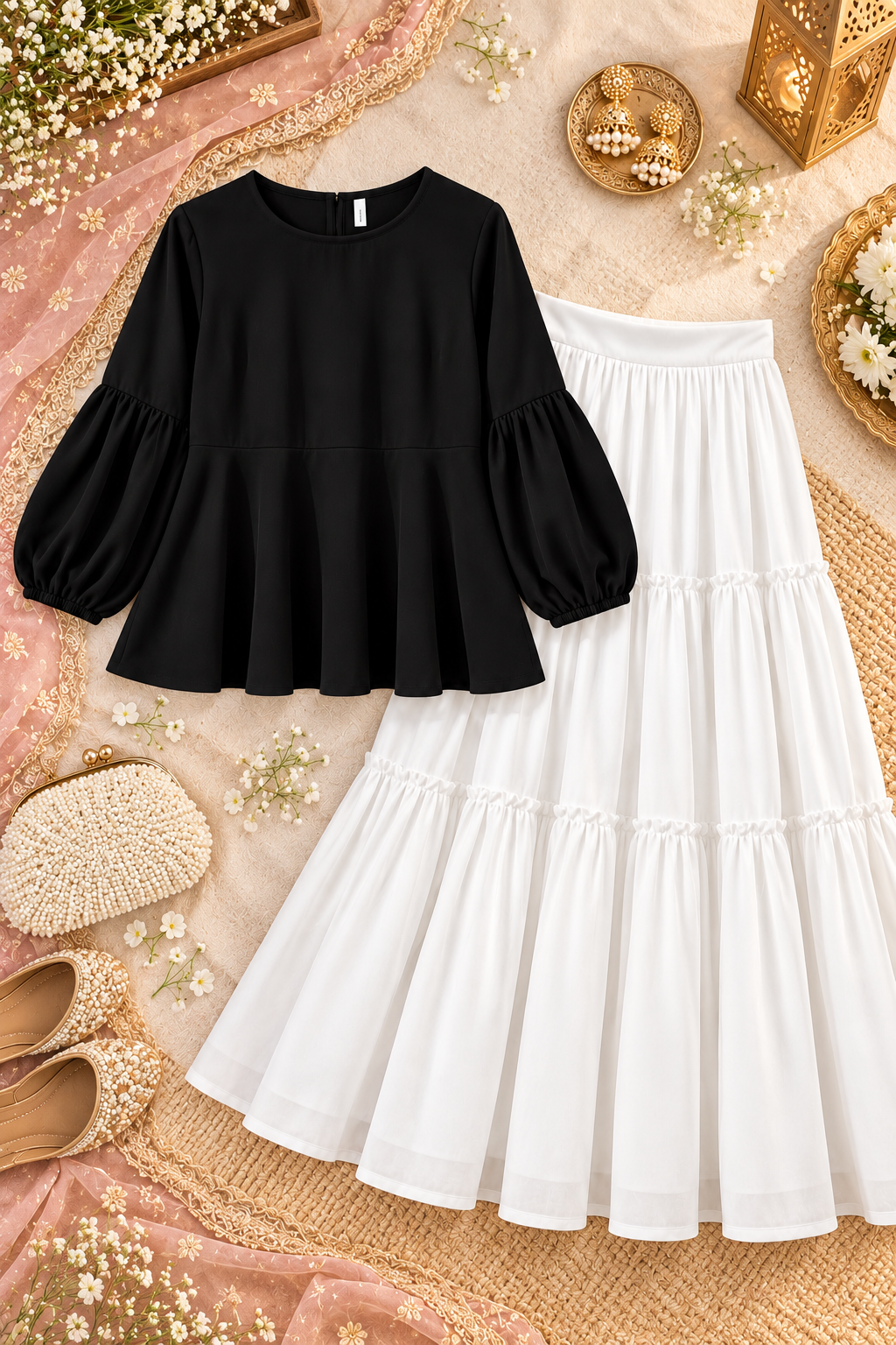 Chic Black Puff Sleeve Peplum Top