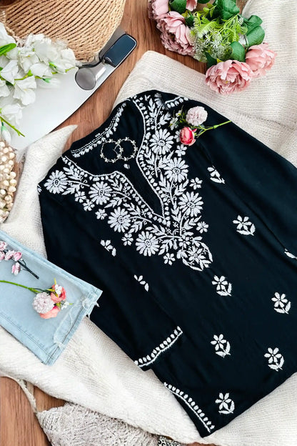 Silk Black Gulzar Chikan Kurta