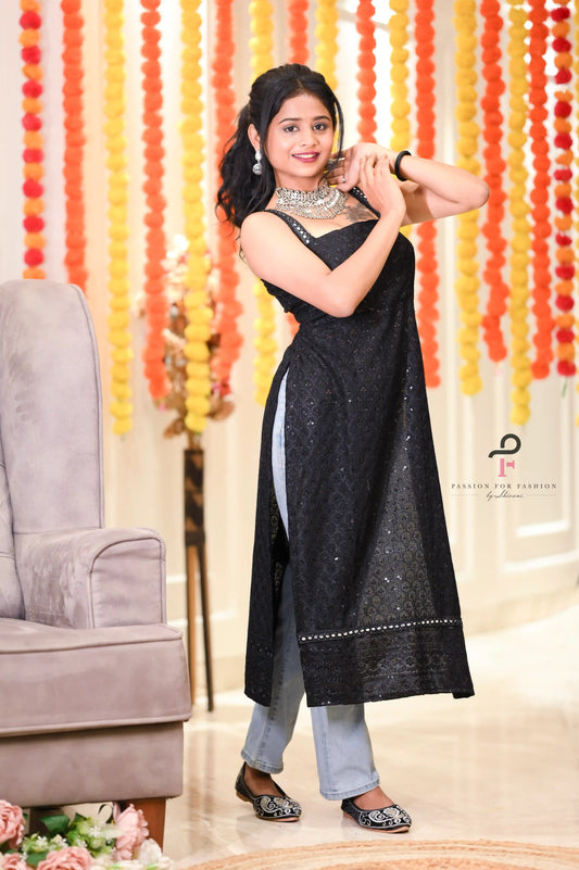 Sunlit Black Sequence Gulnaz Kurta