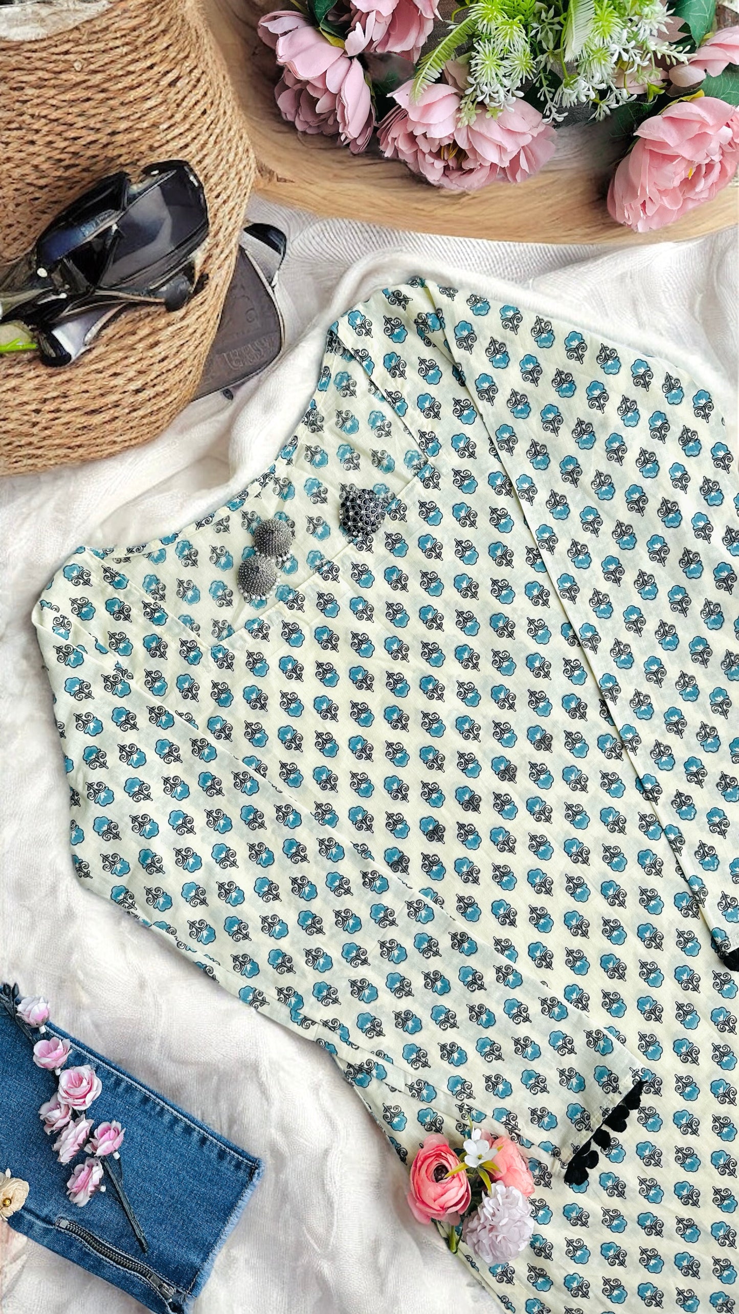 Blue Block Hand Printed Kurta