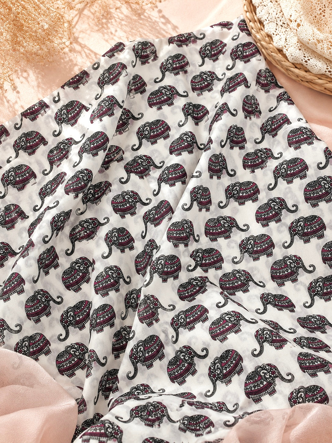 Royal Elephant Printed Cotton Fabric Cut