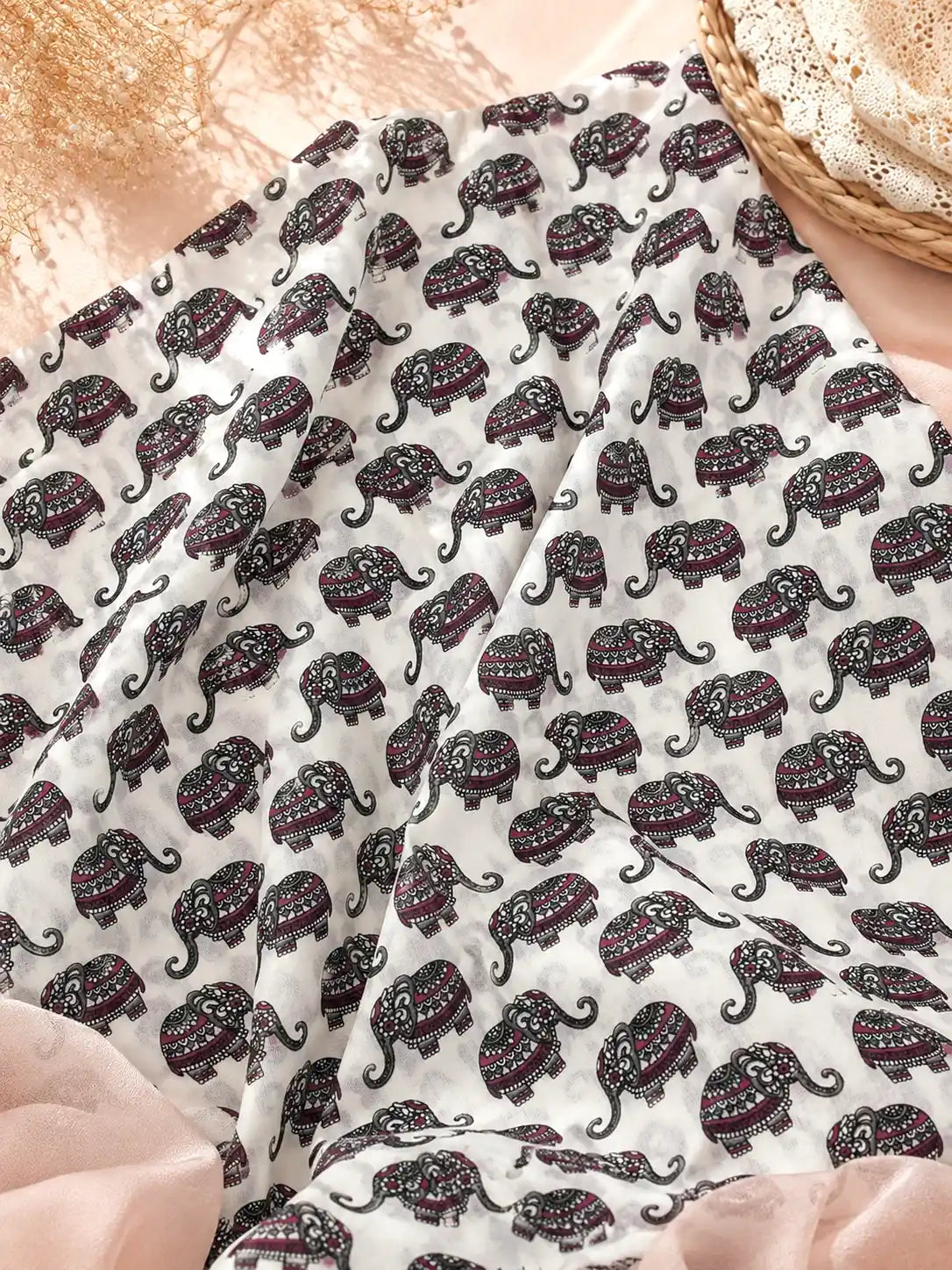 Royal Elephant Printed Cotton Fabric Cut