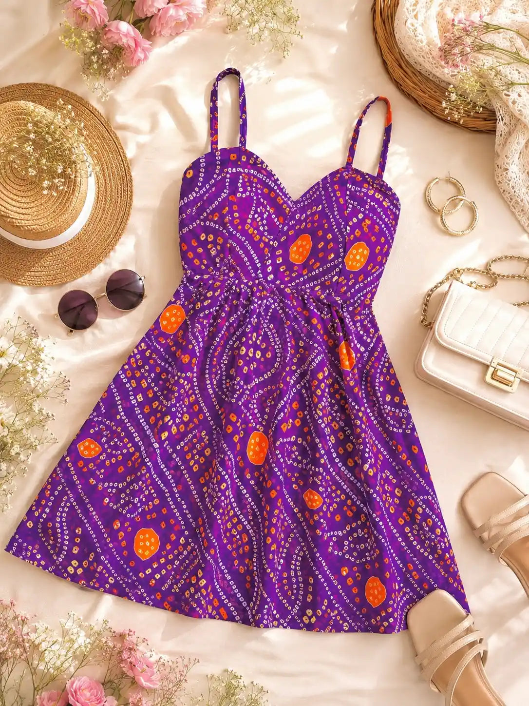 Bloom Purple Bandhej Peplum Top