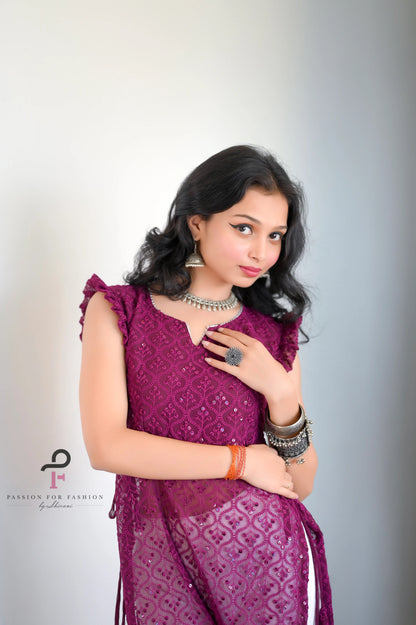 Fine Wine Embroidered Frill Gulnaz Kurta