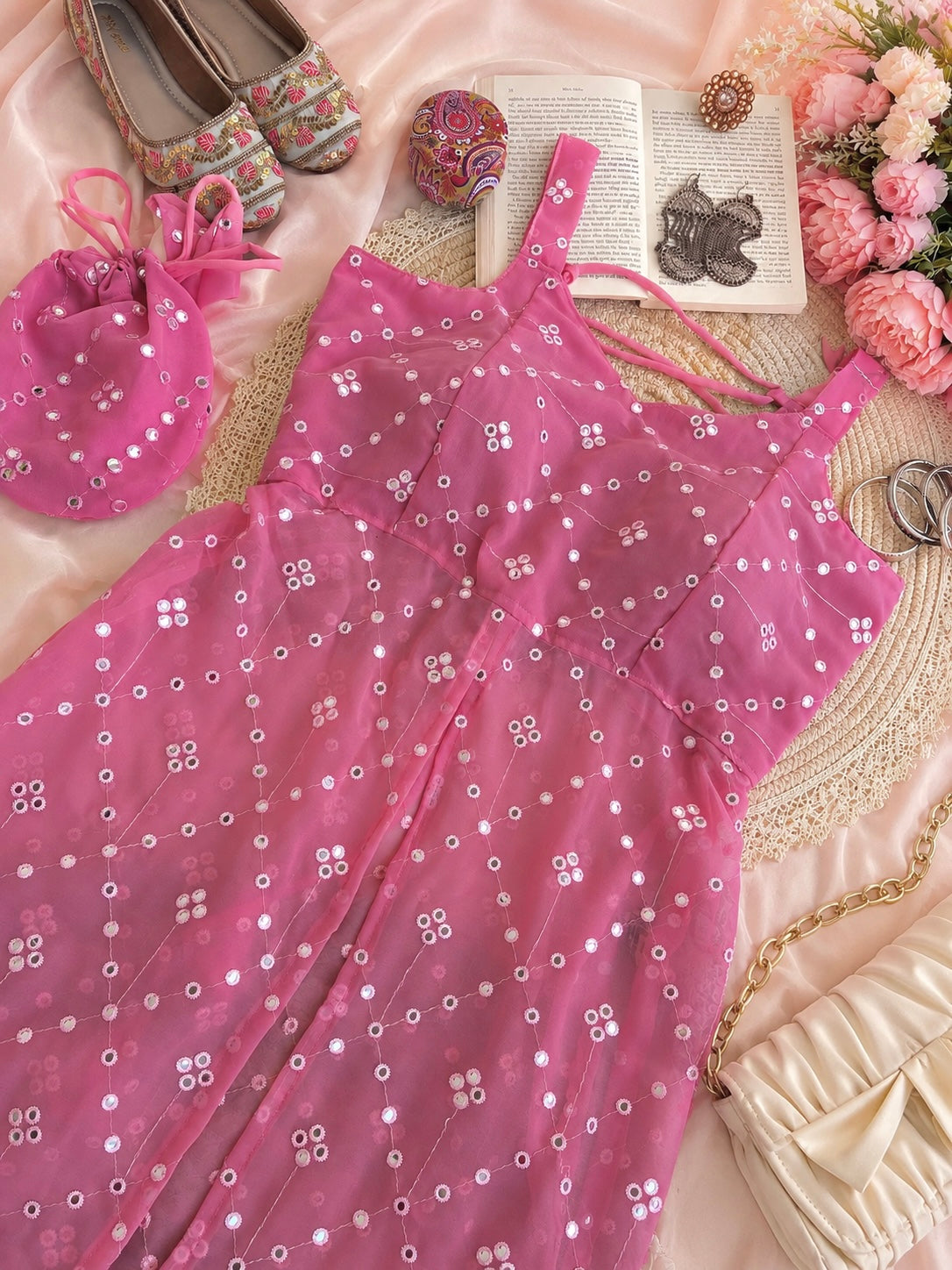 Rosey Peach Embroidered Gulnaz Kurta