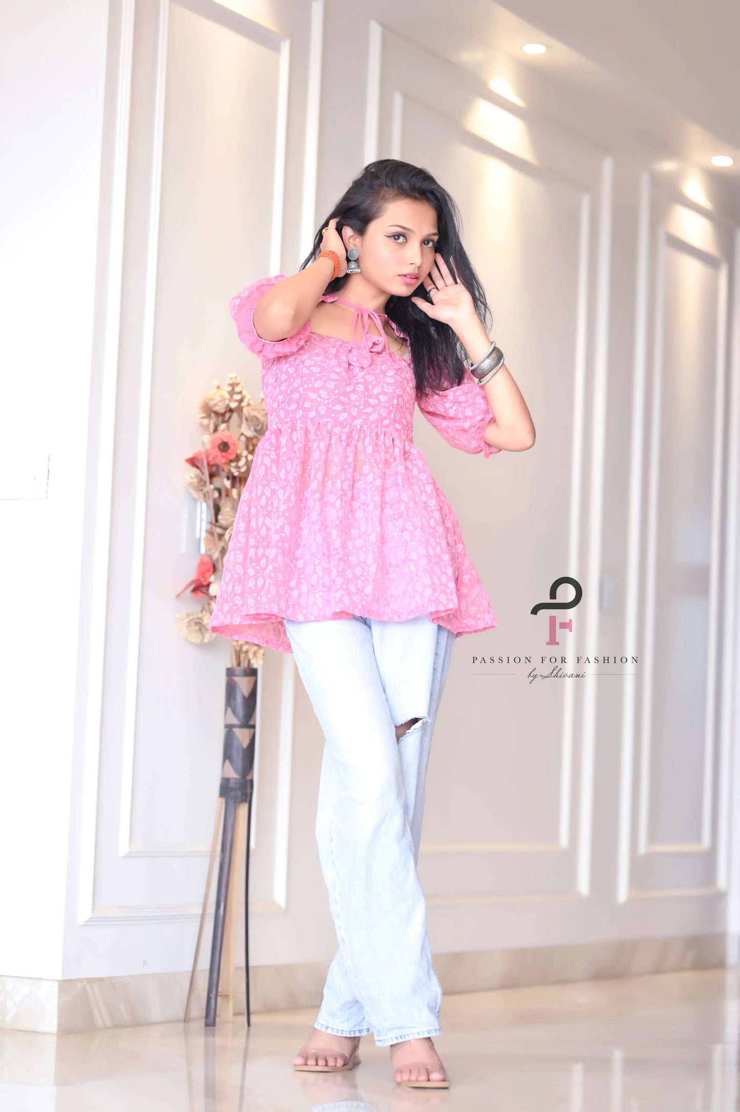 Pretty In Peach Pleated Gulnaz Peplum