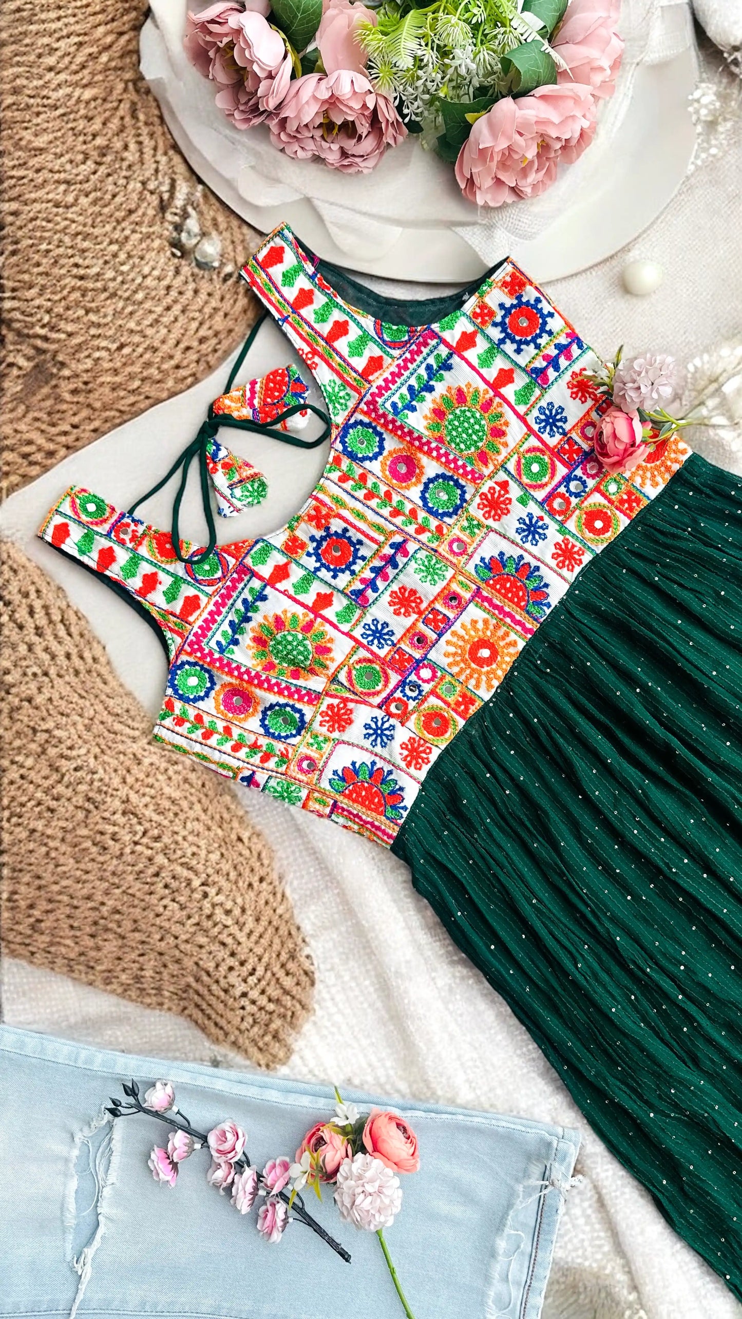 Denim Green Embroidered Gulnaz Kurta