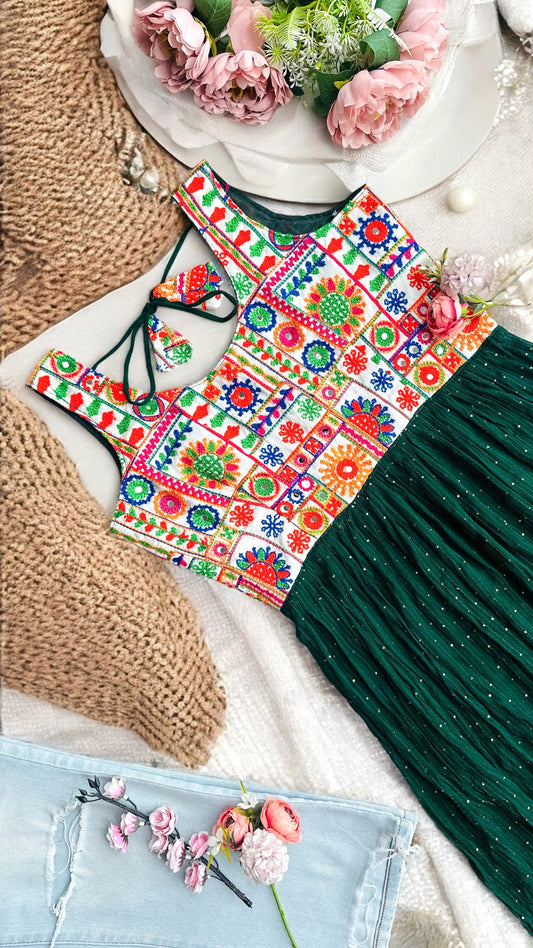 Denim Green Embroidered Gulnaz Kurta