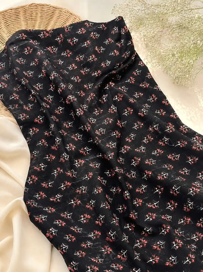 Black Floral Buti Cotton Fabric Cut