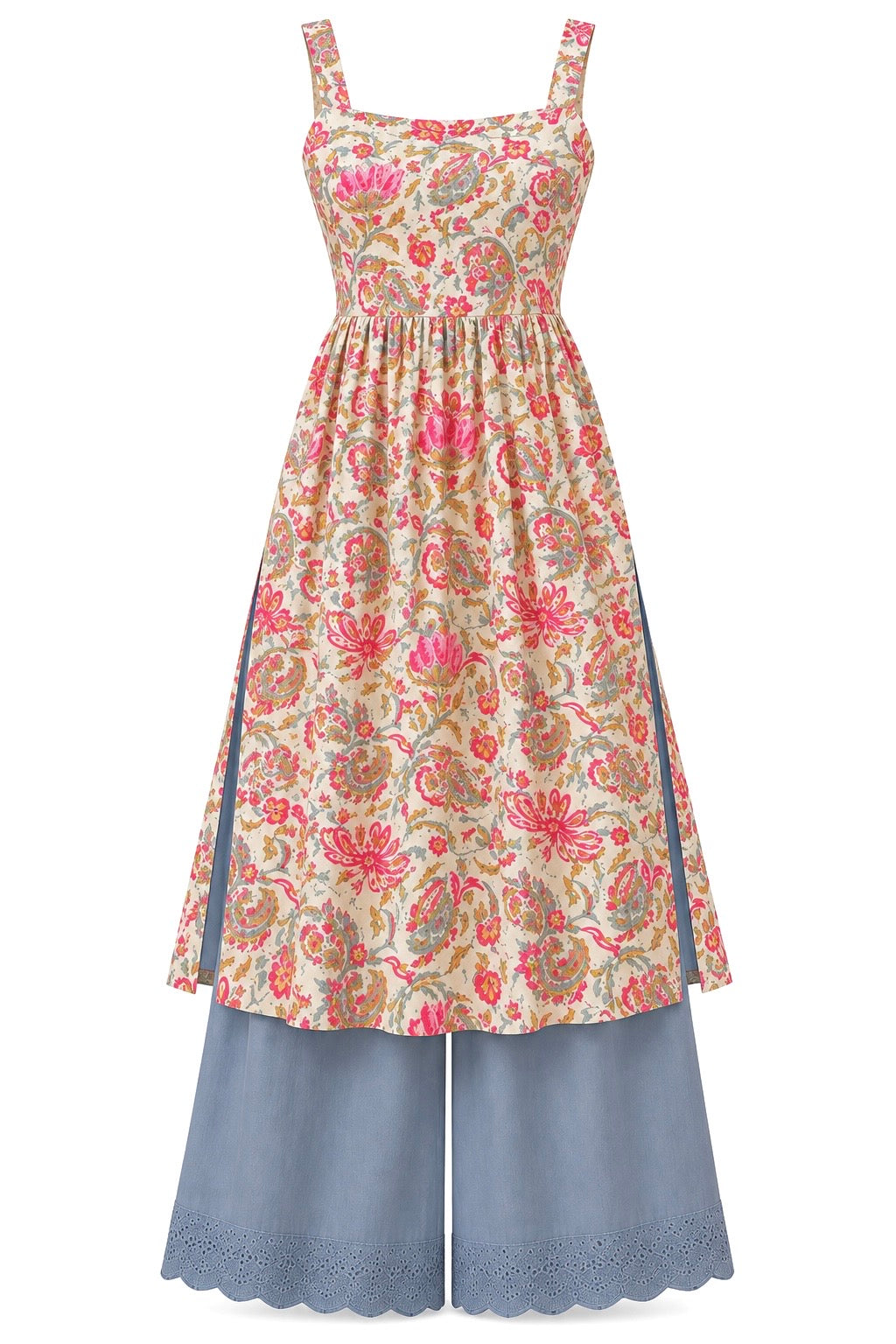 Gulnaz Blush Paisley Pleated Cotton Kurta