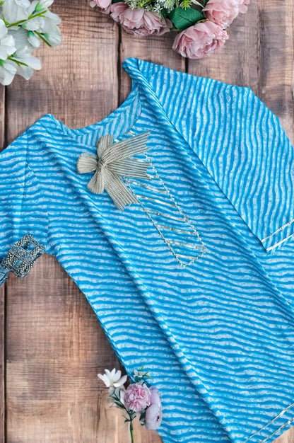 Blush Blue Lehriya Jaipuri Short Kurta