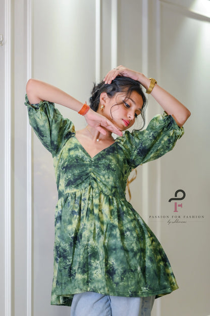 Forest Green Tye Dye Peplum Top