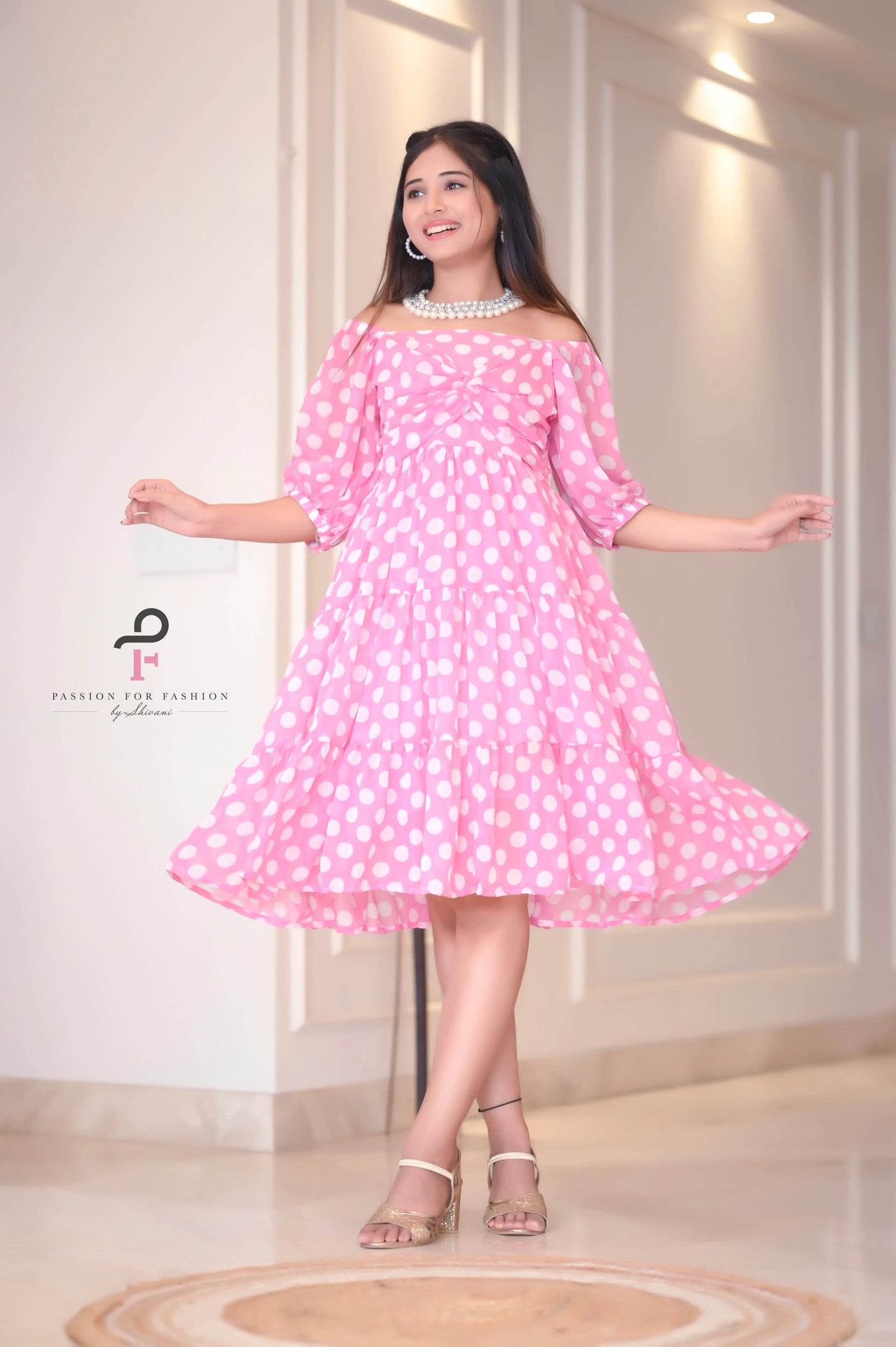 Dreamy Pink Polka Georgette Twirl Dress