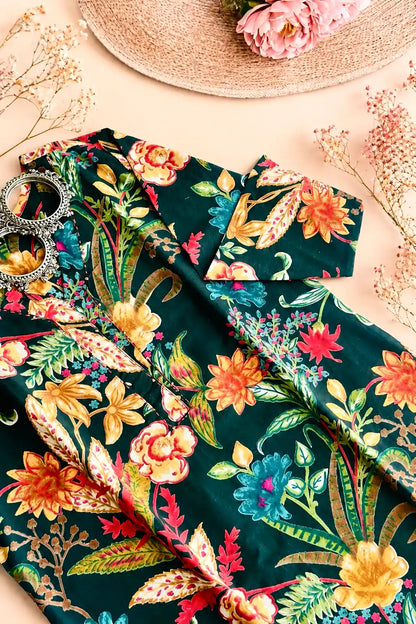 Green Floral Mul Budget Kurta