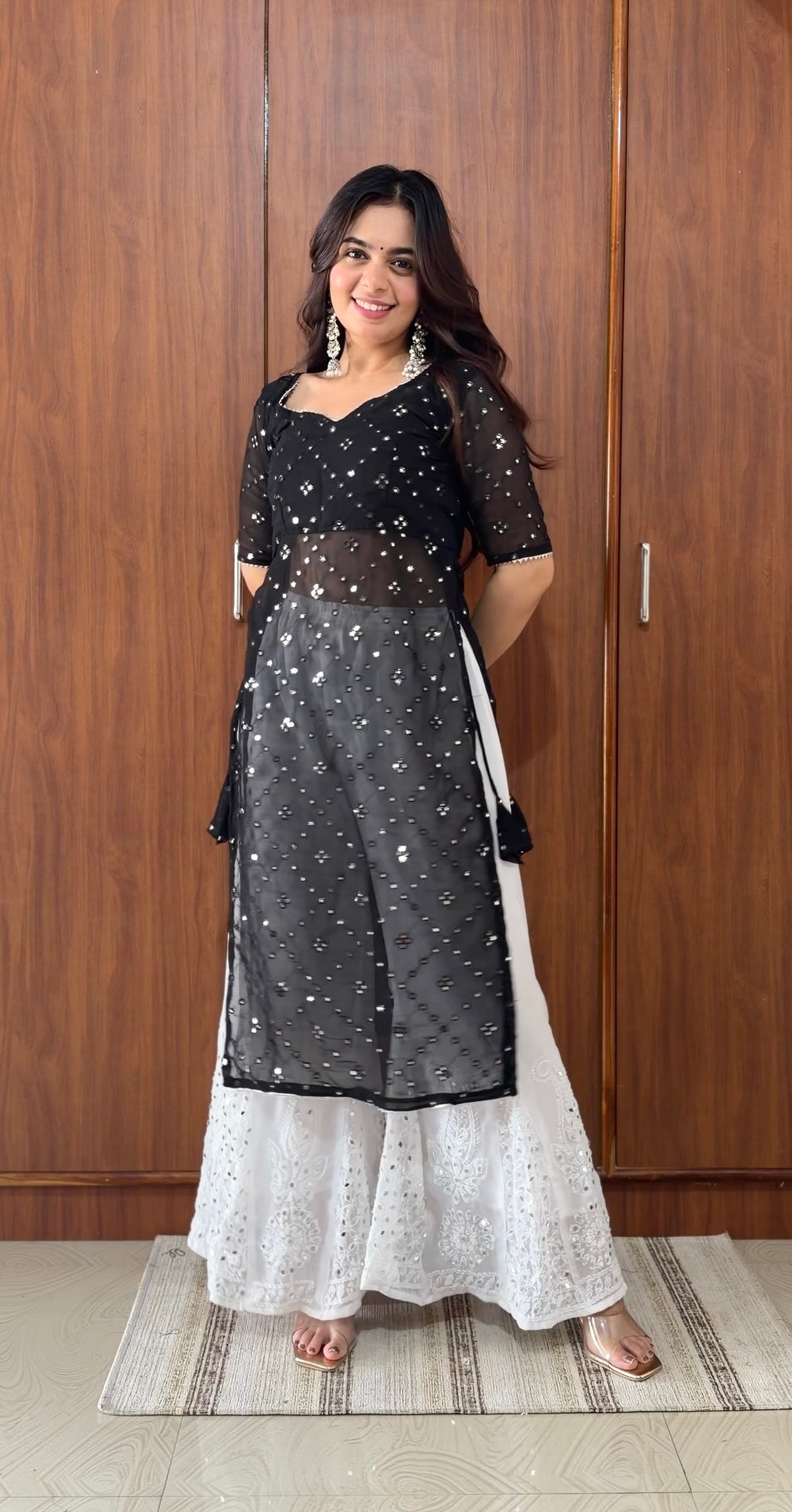 Classy Black Mirror Embroidered Gulnaz Kurta