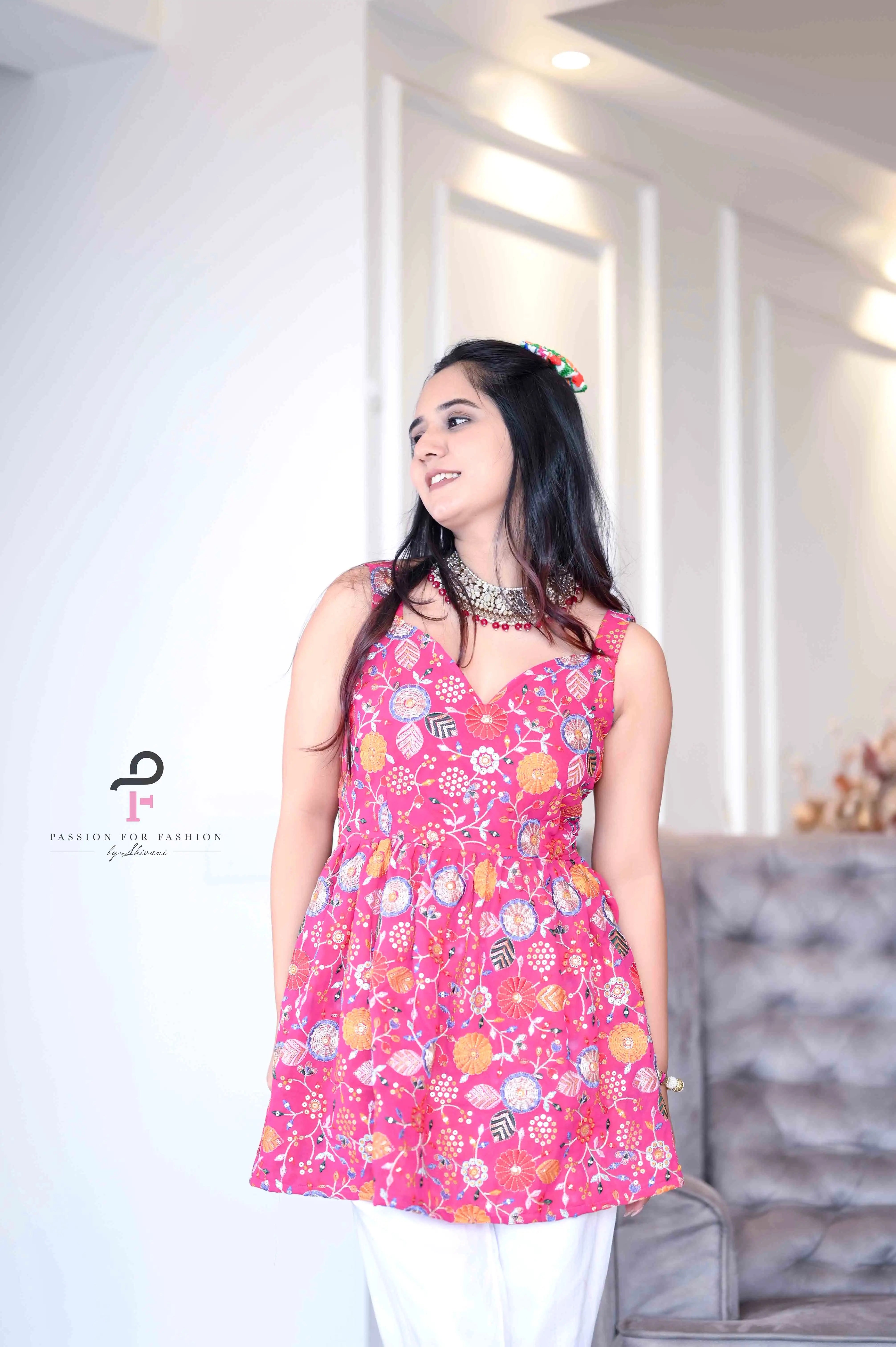 Rosy Pink Gulnaz Embroidered Peplum