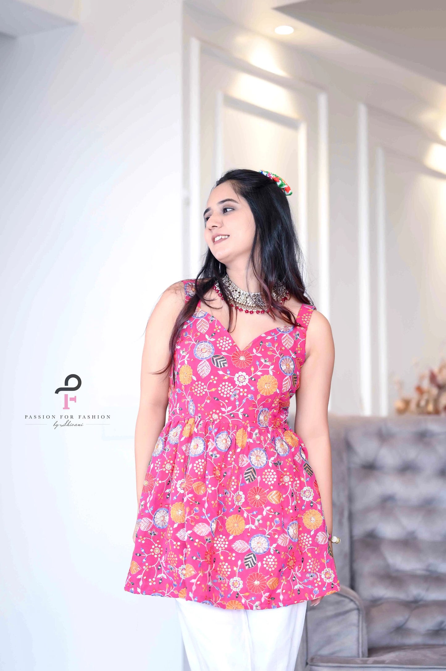 Rosy Pink Gulnaz Embroidered Peplum