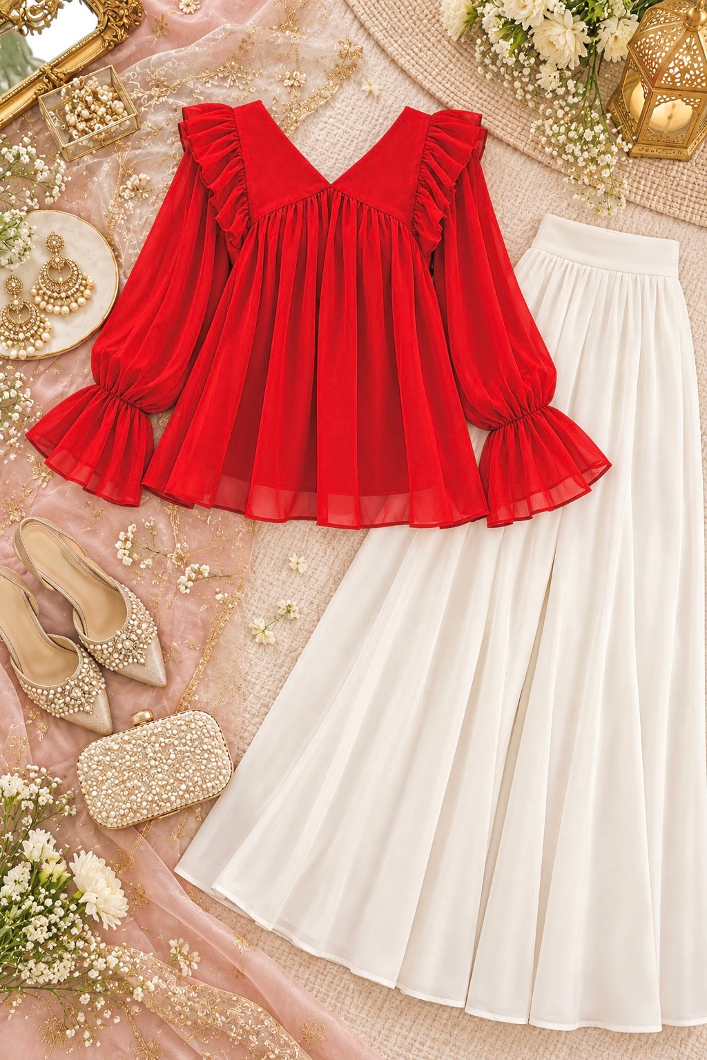 Romantic Red Ruffle Peplum Top