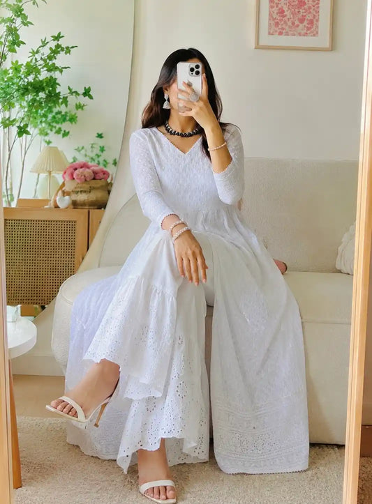 Pearl White Sequence Gulnaz Kurta