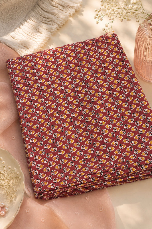 Rust Brown Geometric Printed Cotton Fabric