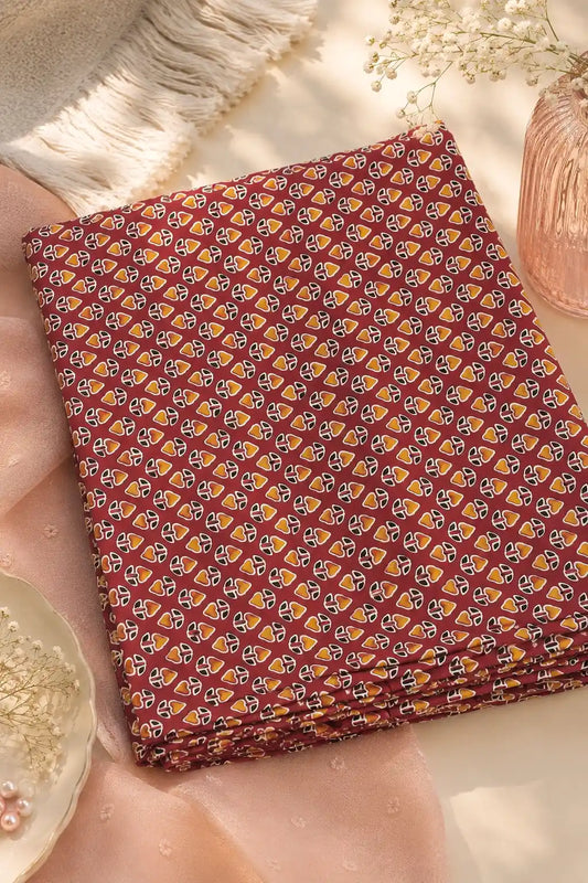 Rust Brown Geometric Printed Cotton Fabric