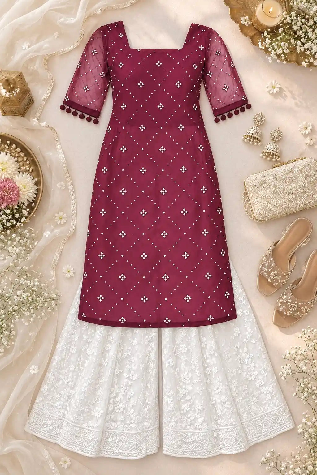 Jaaz Wine Embroidered Gulnaz Kurta